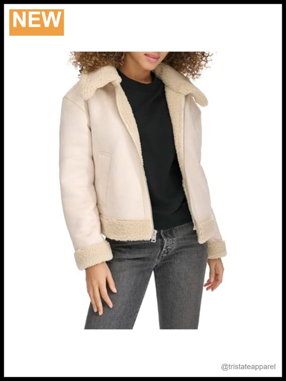 Women's Faux Leather Sherpa Lined Aviator Jacket Zip